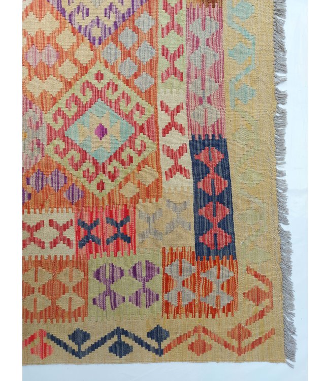 Handgemaakt Oosters Kelim Wol Vloerkleed 303x205 cm