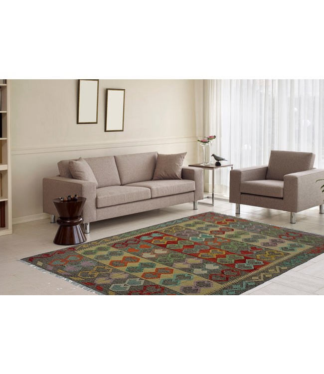 Hand Woven Afghan Wool Kilim Area Rug 197x157 cm