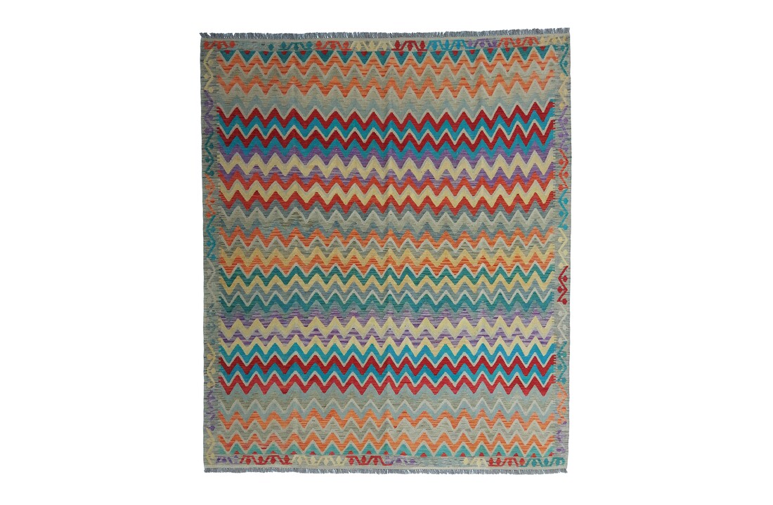 exclusive Vloerkleed Tapijt Kelim 292x255 cm Multicolor Kleed Hand Geweven Kilim