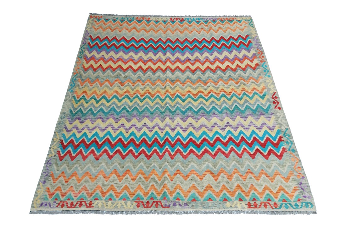 exclusive Vloerkleed Tapijt Kelim 292x255 cm Multicolor Kleed Hand Geweven Kilim