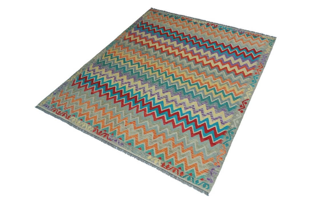 exclusive Vloerkleed Tapijt Kelim 292x255 cm Multicolor Kleed Hand Geweven Kilim