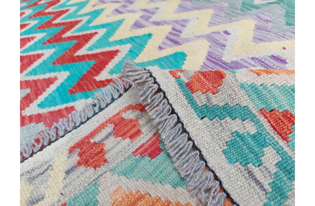 exclusive Vloerkleed Tapijt Kelim 292x255 cm Multicolor Kleed Hand Geweven Kilim