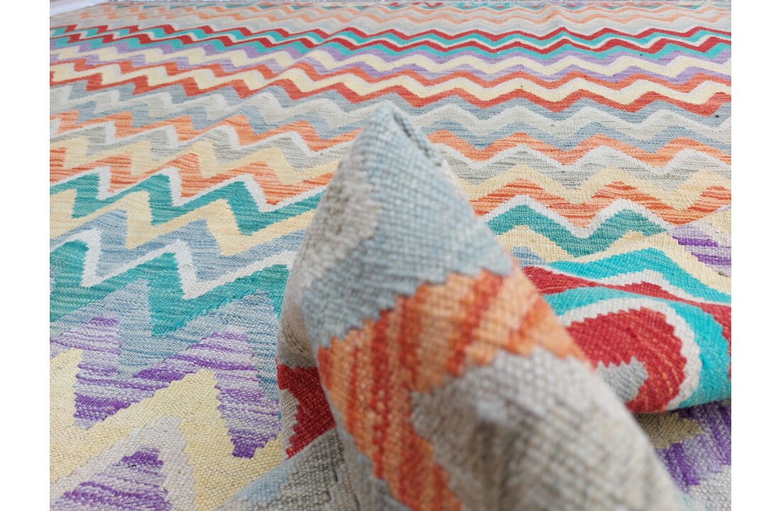exclusive Vloerkleed Tapijt Kelim 292x255 cm Multicolor Kleed Hand Geweven Kilim