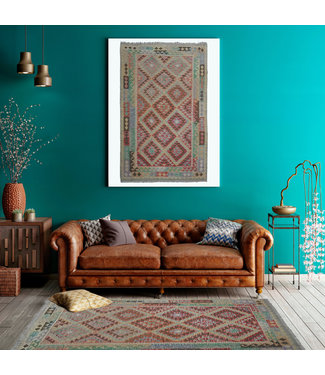 Beautiful Oriental Handwoven Geometric Afghan Kilim Rug 239x175 cm Multi color Rectangle Tribal 100% Wool