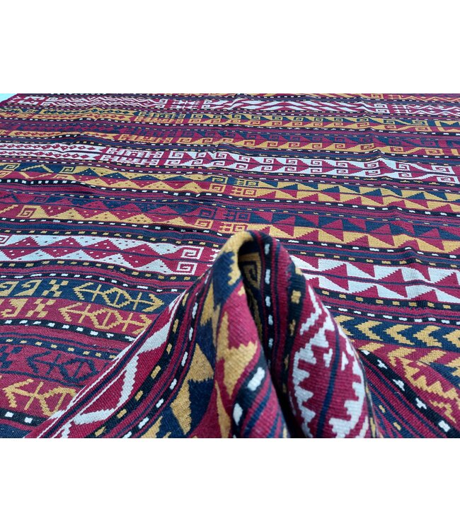 Handgemaakt Oosters Kelim Wol Vloerkleed 338x161 cm