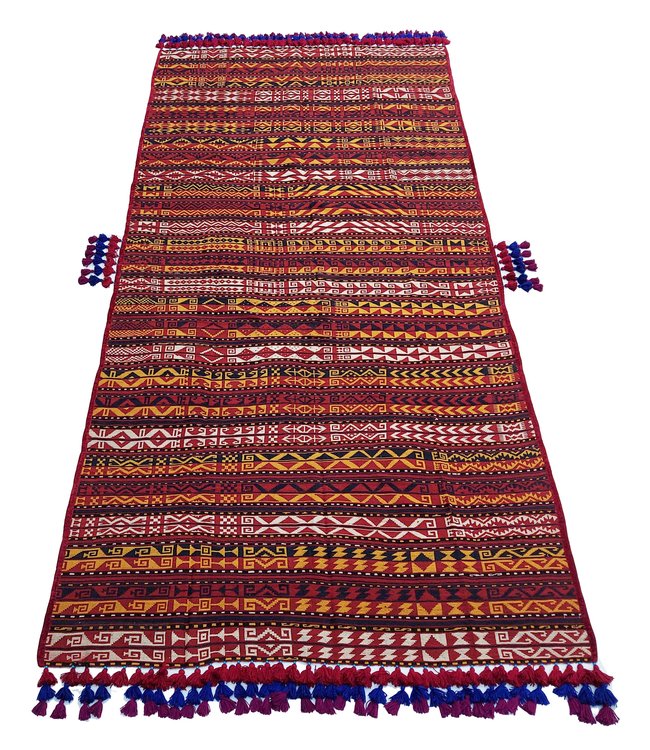 Handgewebte Orientalisch Wolle Kelim Teppich 338x161 cm