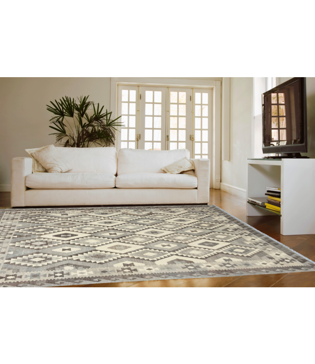 9'68x6'76 Hand Woven Brown Wool Kilim Area Rug