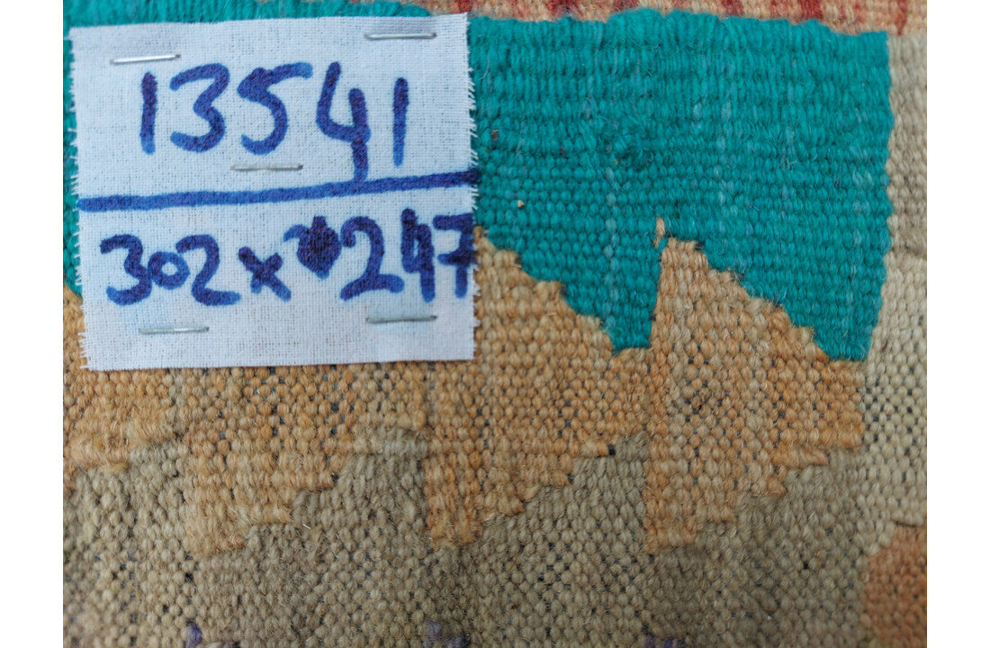exclusive Vloerkleed Tapijt Kelim 302x247 cm Multicolor Kleed Hand Geweven Kilim