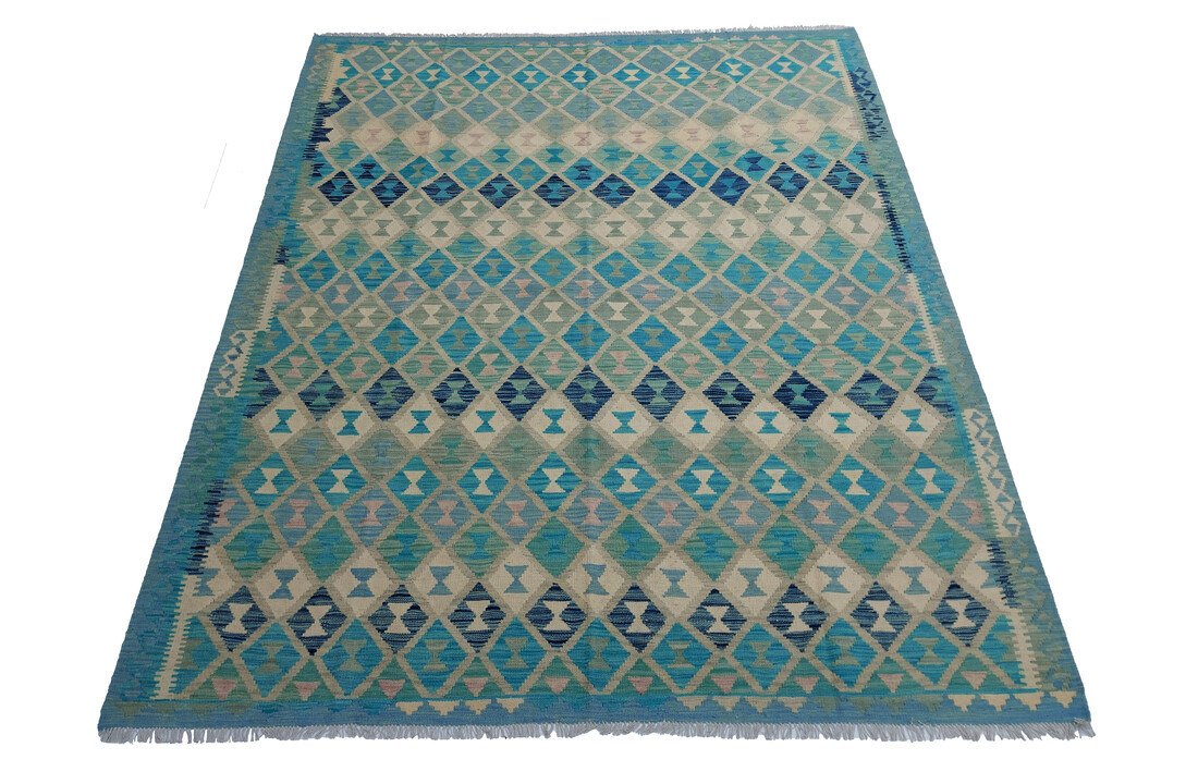 exclusive Vloerkleed Tapijt Kelim 294x240 cm Multicolor Kleed Hand Geweven Kilim