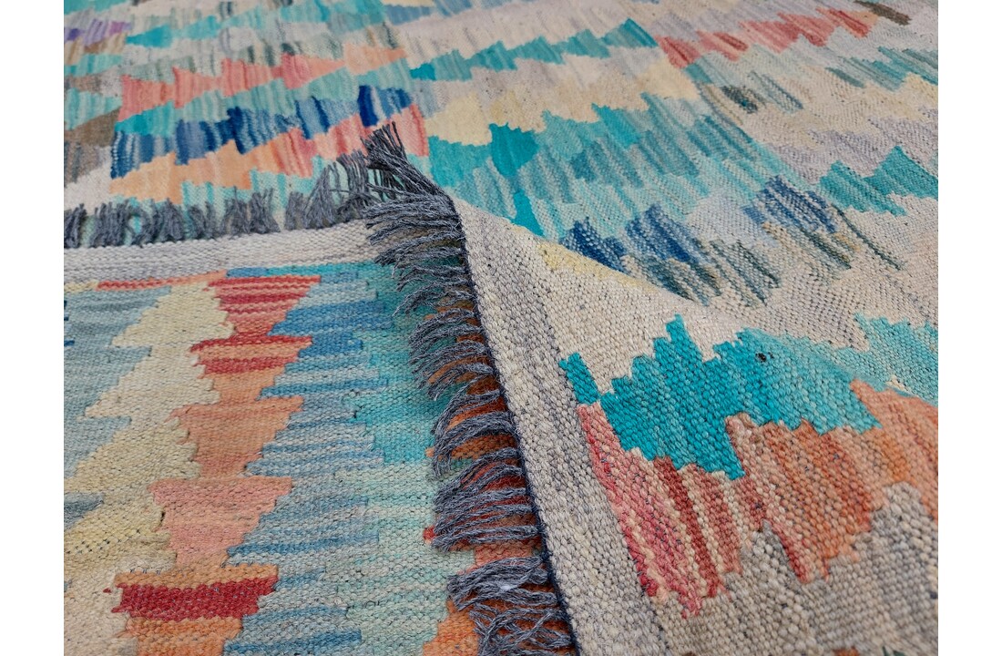 exclusive Vloerkleed Tapijt Kelim 299x249 cm Multicolor Kleed Hand Geweven Kilim