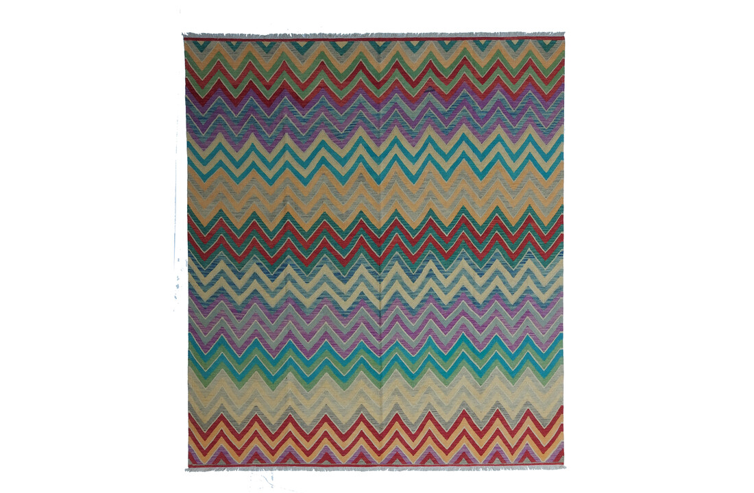 exclusive Vloerkleed Tapijt Kelim 295x258 cm Multicolor Kleed Hand Geweven Kilim