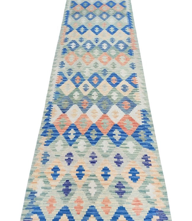 Handgemaakt Oosters Kelim Wol Vloerkleed 306x91cm