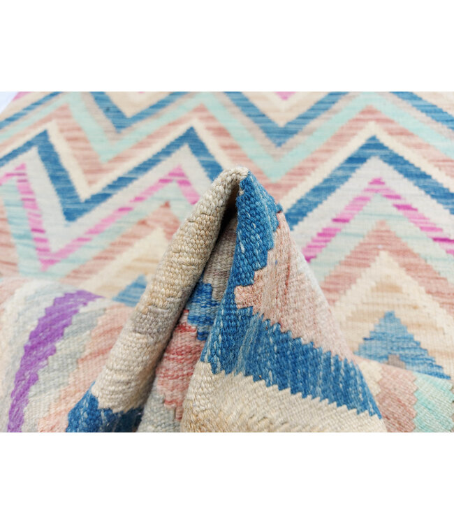 Handgemaakt Oosters Kelim Wol Vloerkleed 386x92cm