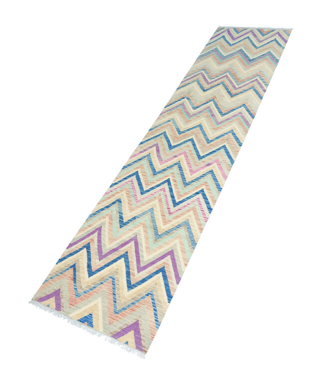 Hand Woven Afghan Wool Kilim Area Rug 386x92cm or 12.6x3.1 ft