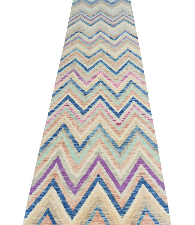 Handgewebte Orientalisch Wolle Kelim Teppich 386x92cm