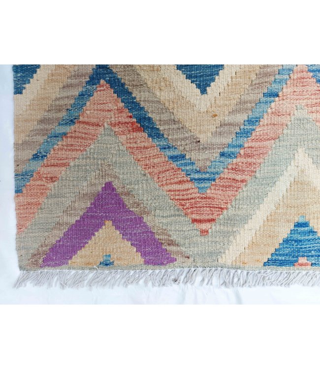 Handgemaakt Oosters Kelim Wol Vloerkleed 386x92cm