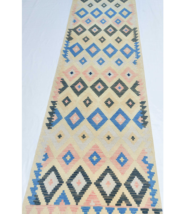 Hand Woven Afghan Wool Kilim Area Rug 297x92cm or 9.7x3.1 ft