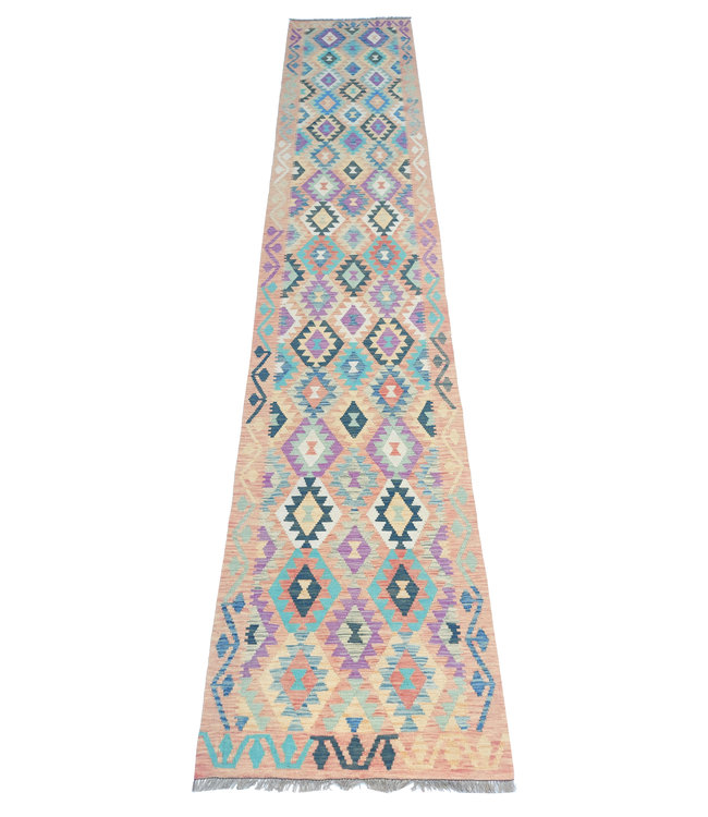 Handgewebte Orientalisch Wolle Kelim Teppich 502x90cm