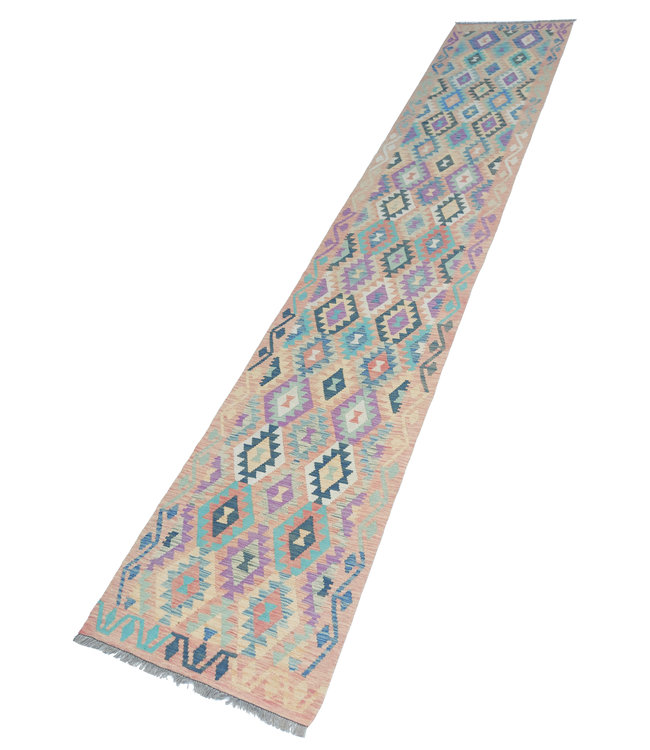Handgewebte Orientalisch Wolle Kelim Teppich 502x90cm