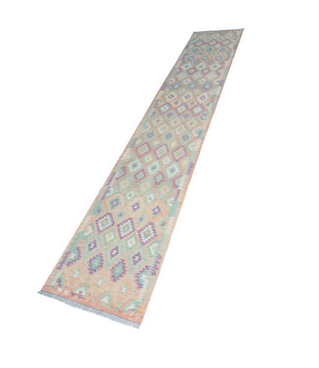 Handgewebte Orientalisch Wolle Kelim Teppich 499x90cm