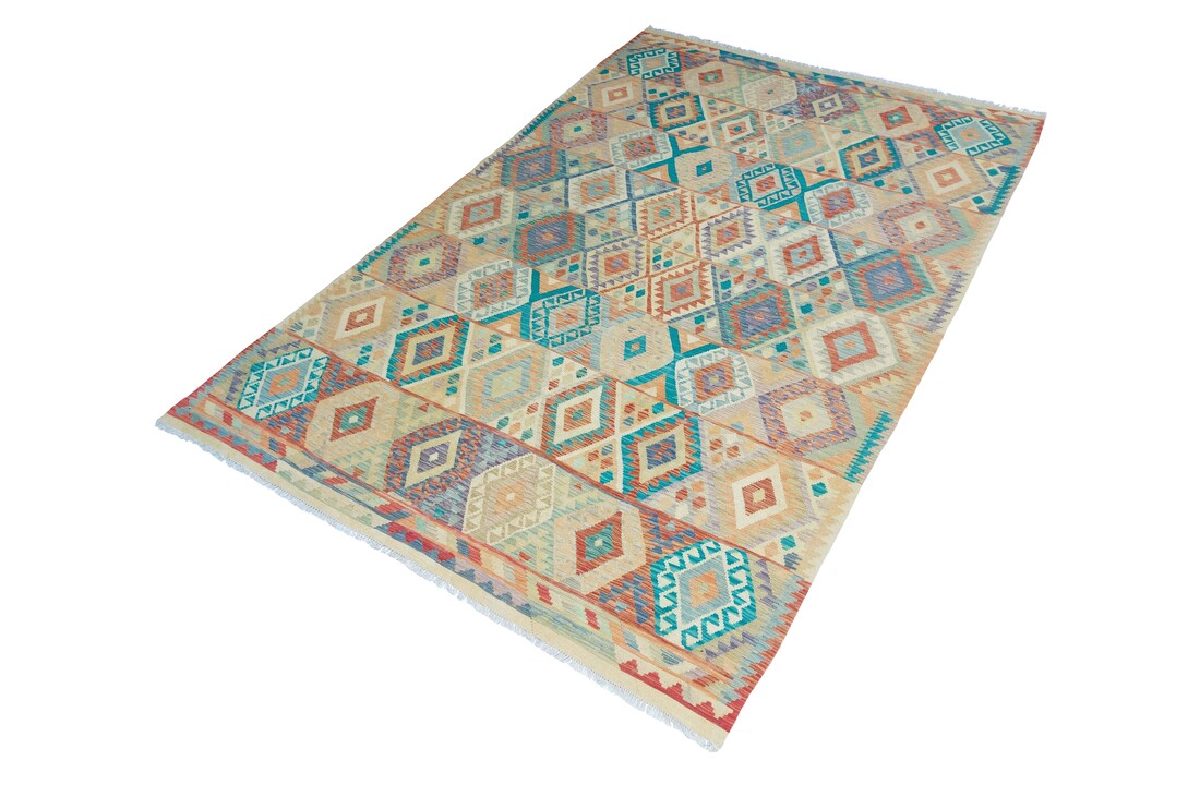 exclusive Vloerkleed Tapijt Kelim 350x246 cm Multicolor Kleed Hand Geweven Kilim