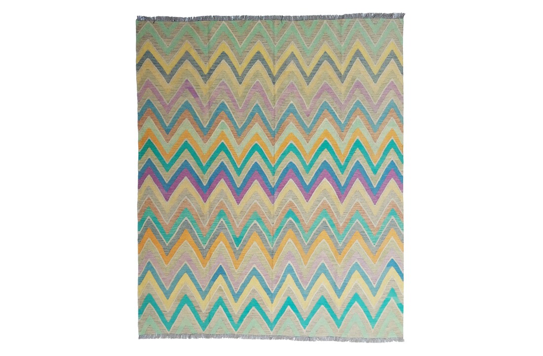 exclusive Vloerkleed Tapijt Kelim 298x258 cm Multicolor Kleed Hand Geweven Kilim