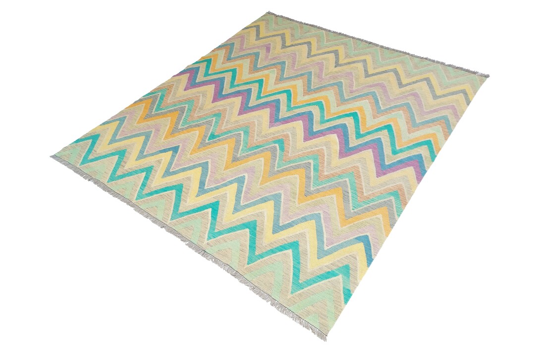 exclusive Vloerkleed Tapijt Kelim 298x258 cm Multicolor Kleed Hand Geweven Kilim
