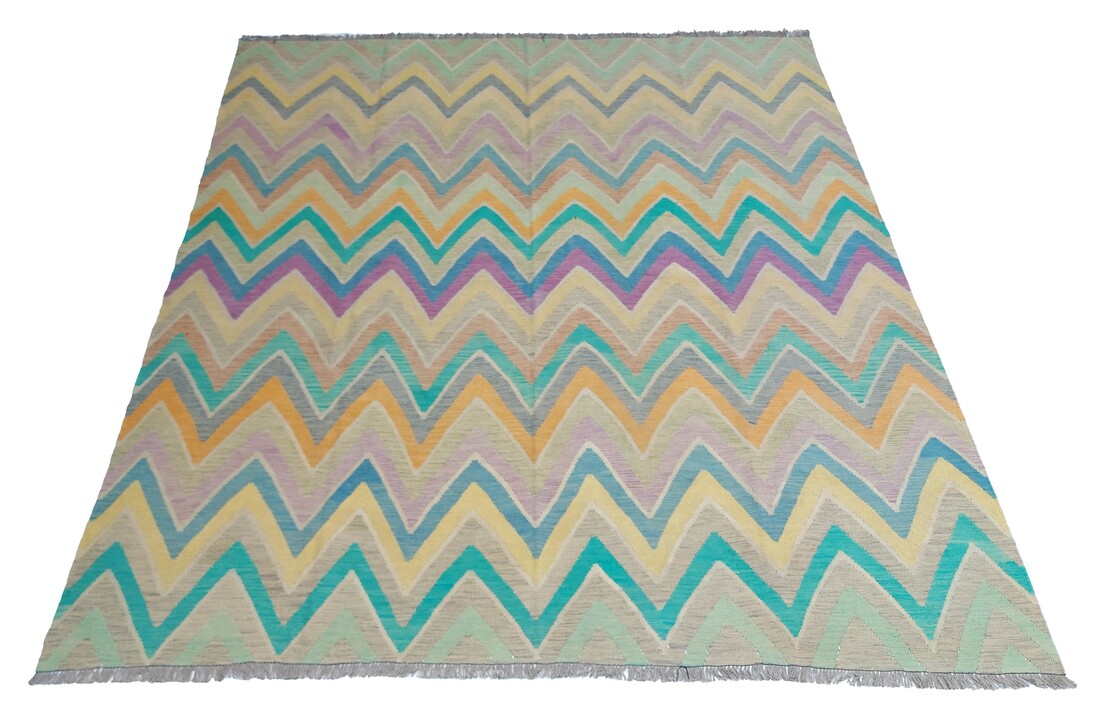 exclusive Vloerkleed Tapijt Kelim 298x258 cm Multicolor Kleed Hand Geweven Kilim