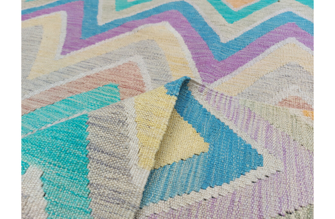 exclusive Vloerkleed Tapijt Kelim 298x258 cm Multicolor Kleed Hand Geweven Kilim