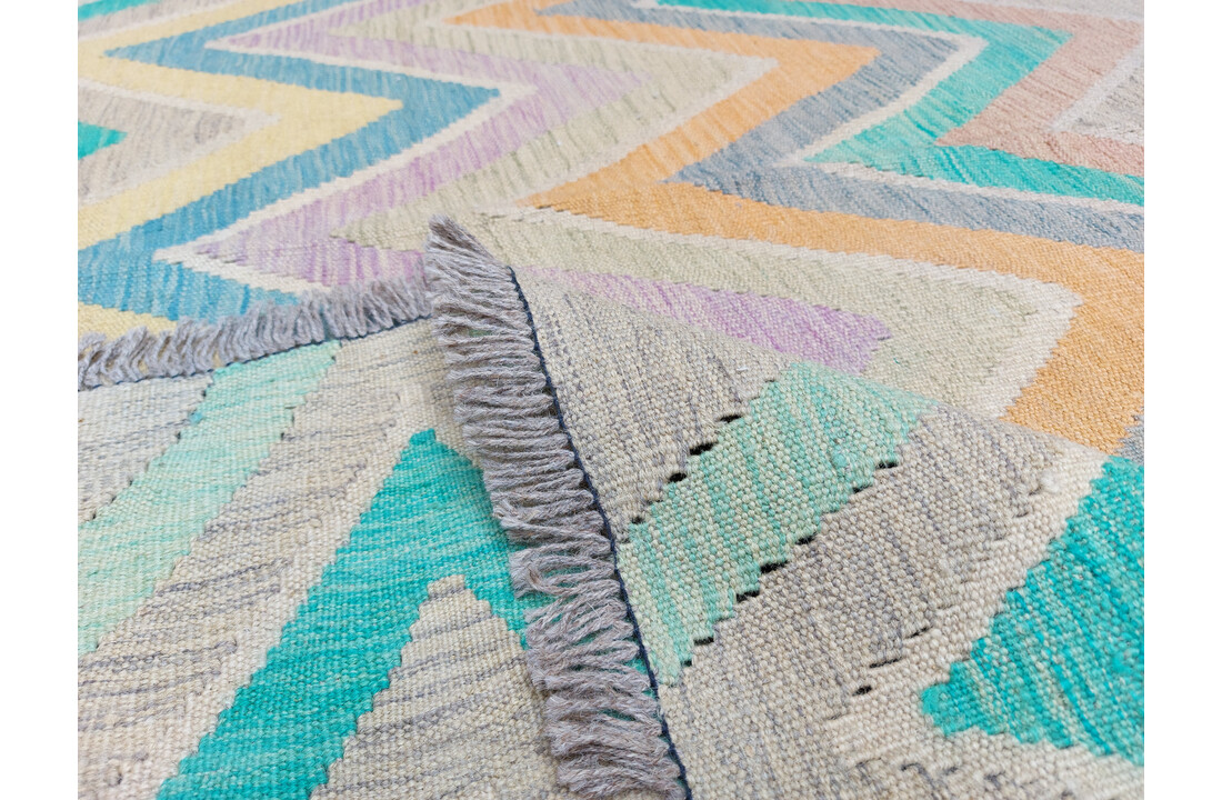 exclusive Vloerkleed Tapijt Kelim 298x258 cm Multicolor Kleed Hand Geweven Kilim