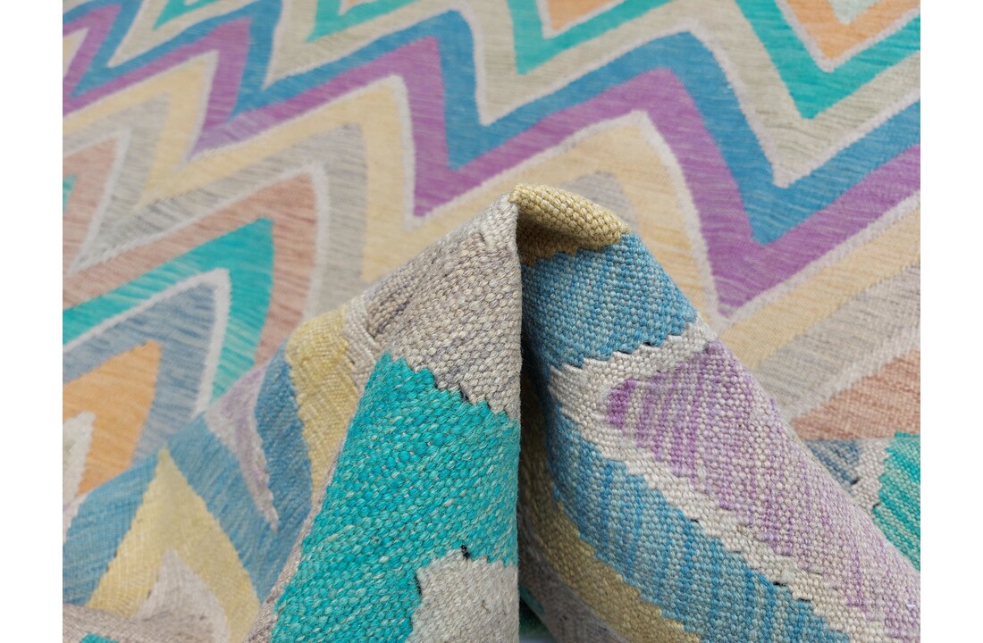 exclusive Vloerkleed Tapijt Kelim 298x258 cm Multicolor Kleed Hand Geweven Kilim