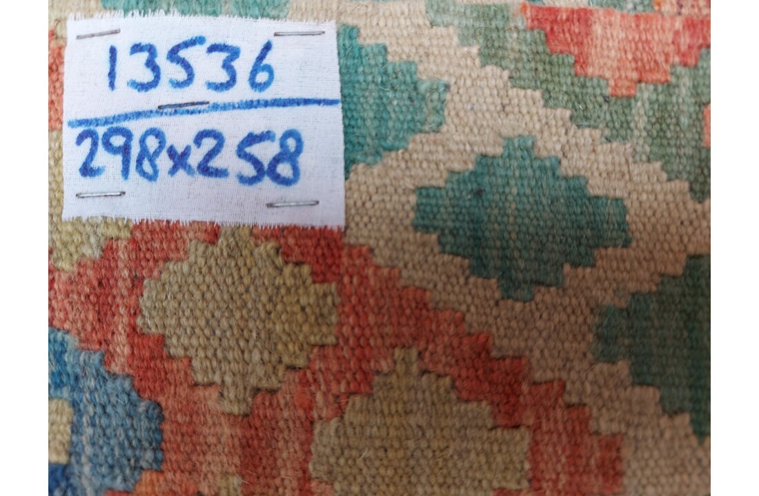 exclusive Vloerkleed Tapijt Kelim 298x258 cm Multicolor Kleed Hand Geweven Kilim