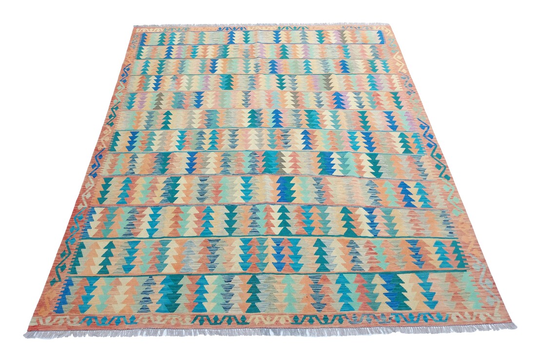 exclusive Vloerkleed Tapijt Kelim 303x261 cm Multicolor Kleed Hand Geweven Kilim
