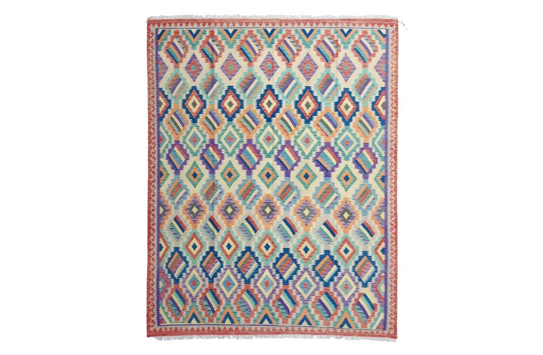 exclusive Vloerkleed Tapijt Kelim 304x242 cm Multicolor Kleed Hand Geweven Kilim