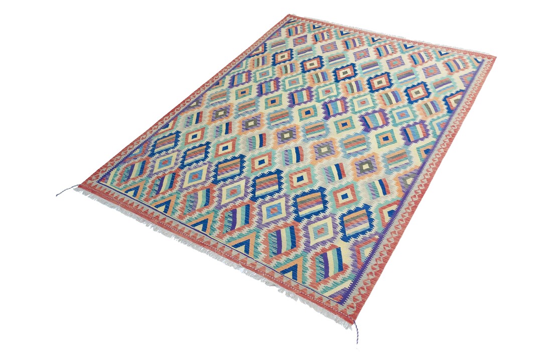 exclusive Vloerkleed Tapijt Kelim 304x242 cm Multicolor Kleed Hand Geweven Kilim