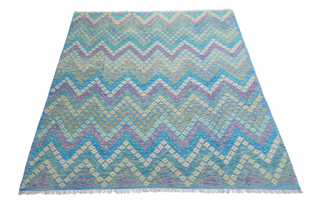 exclusive Vloerkleed Tapijt Kelim 296x251 cm Multicolor Kleed Hand Geweven Kilim
