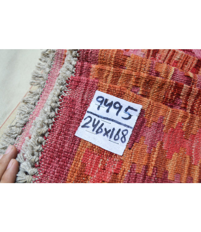 Hand Woven Afghan Wool Kilim Area Rug 246X168 cm