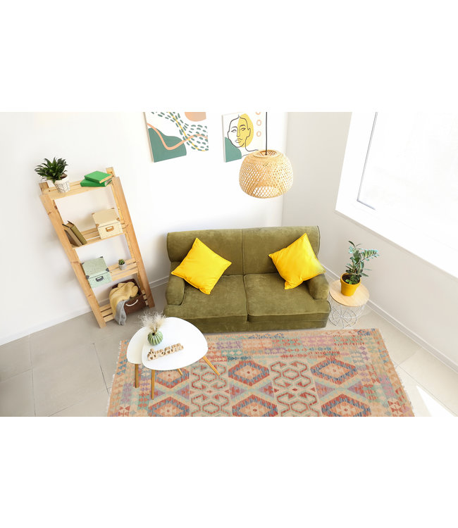 Hand Woven Afghan Wool Kilim Area Rug 199x153cm