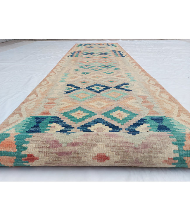Hand Woven Afghan Wool Kilim Area Rug 386x83cm or 12.6x2.7 ft