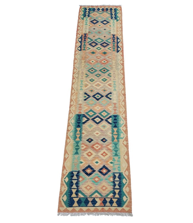 Hand Woven Afghan Wool Kilim Area Rug 386x83cm or 12.6x2.7 ft