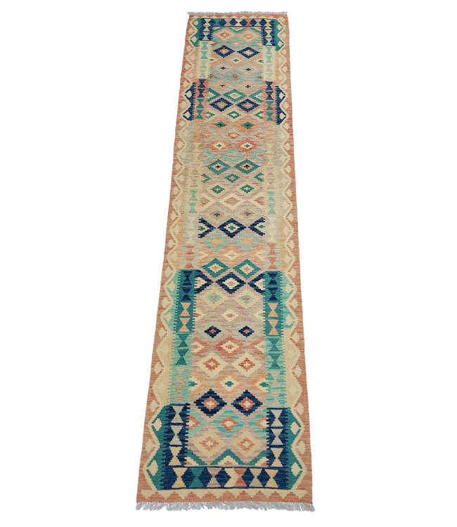 Handgewebte Orientalisch Wolle Kelim Teppich 386x83cm