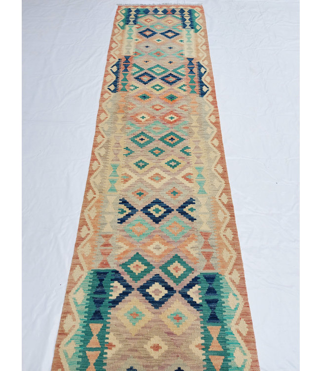 Hand Woven Afghan Wool Kilim Area Rug 386x83cm or 12.6x2.7 ft