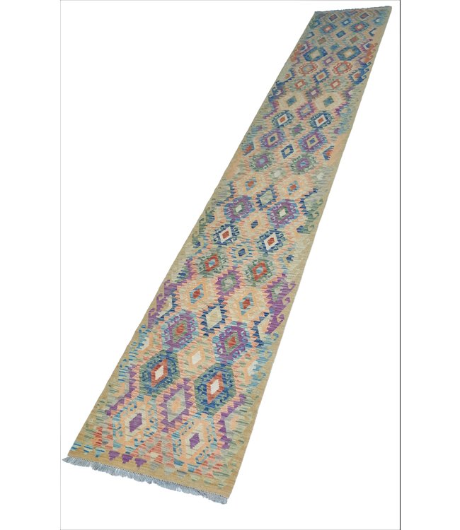 Hand Woven Afghan Wool Kilim Area Rug 503x86cm or 16.5x2.8 ft