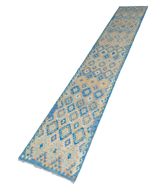 Hand Woven Afghan Wool Kilim Area Rug 500x88cm or 16.4x2.88 ft