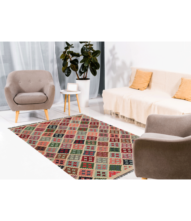 Handgewebte Orientalisch Wolle Kelim Teppich 205x150cm