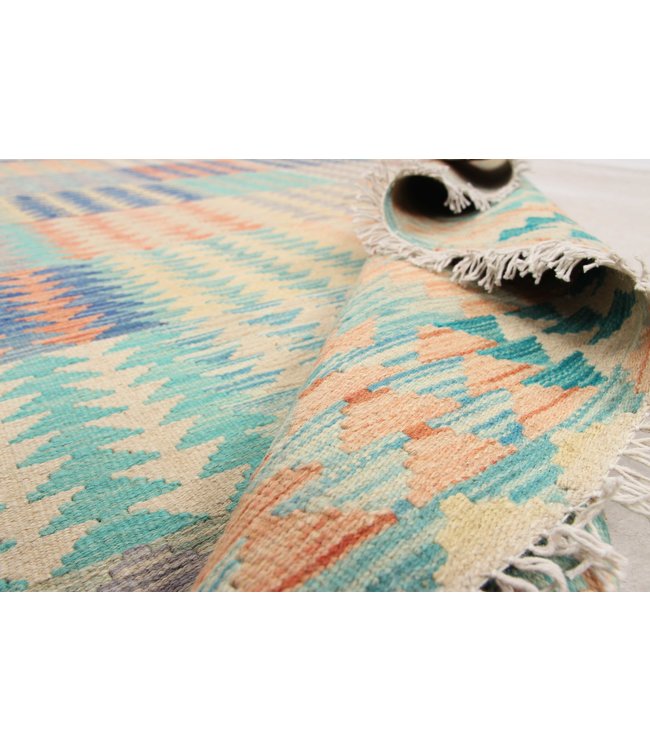 198x157 cm Hand Woven Afghan Wool Kilim Area Rug