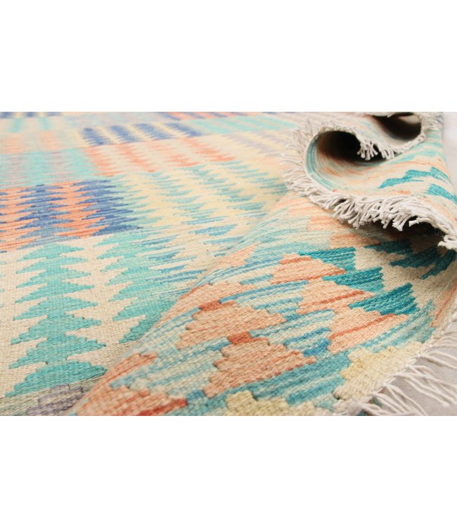198x157 cm Hand Woven Afghan Wool Kilim Area Rug