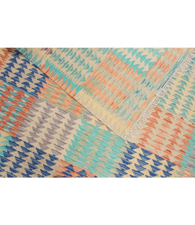 198x157 cm Hand Woven Afghan Wool Kilim Area Rug