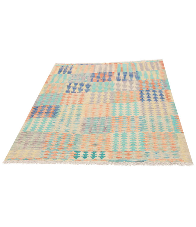198x157 cm Hand Woven Afghan Wool Kilim Area Rug