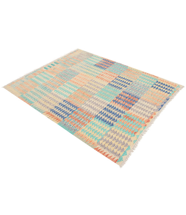 198x157 cm Hand Woven Afghan Wool Kilim Area Rug